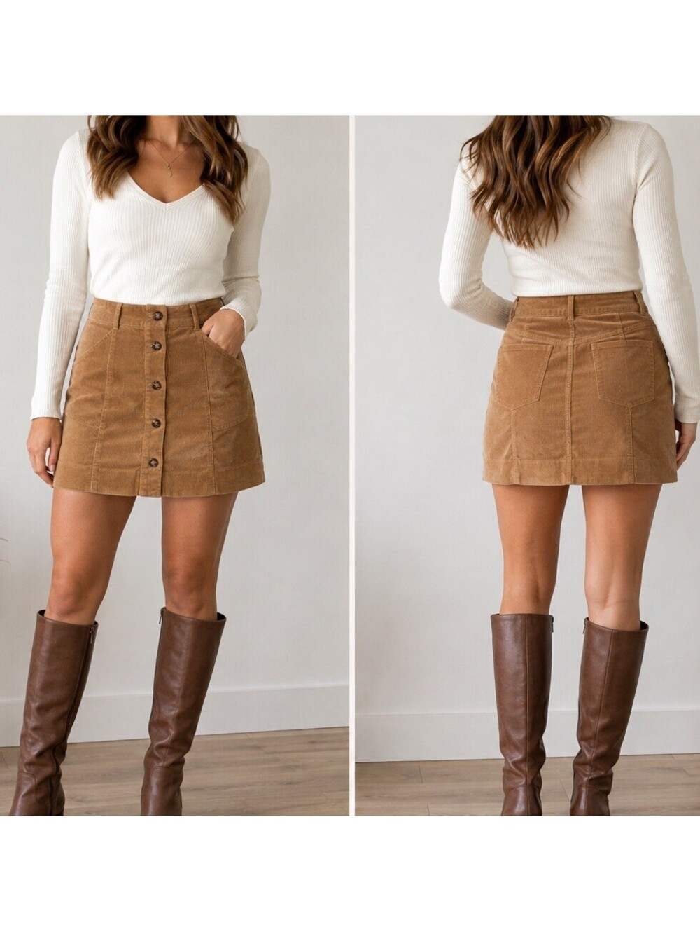 Vineyard Vines Corduroy Mini Skirt Women’s M Camel Brown Button Front Preppy